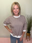 Striped Puff Sleeve Top with Lace Trim in Chocolate 110 Tops- Ella Chic BoutiqueKori America