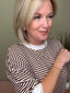 Striped Puff Sleeve Top with Lace Trim in Chocolate 110 Tops- Ella Chic BoutiqueKori America