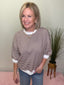 Striped Puff Sleeve Top with Lace Trim in Chocolate 110 Tops- Ella Chic BoutiqueKori America