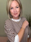Striped Puff Sleeve Top with Lace Trim in Chocolate 110 Tops- Ella Chic BoutiqueKori America