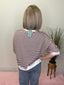 Striped Puff Sleeve Top with Lace Trim in Chocolate 110 Tops- Ella Chic BoutiqueKori America