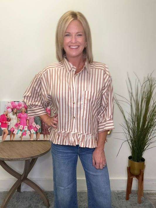 Great Details Woven Cotton Striped Button Down Shirt