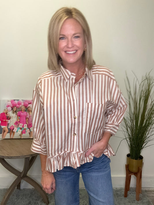 Great Details Woven Cotton Striped Button Down Shirt