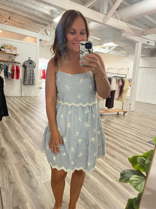 Sunny Stroll Embroidery Pinstripe Mini Dress 150 Dresses & Jumpsuits- Ella Chic BoutiqueILLA ILLA
