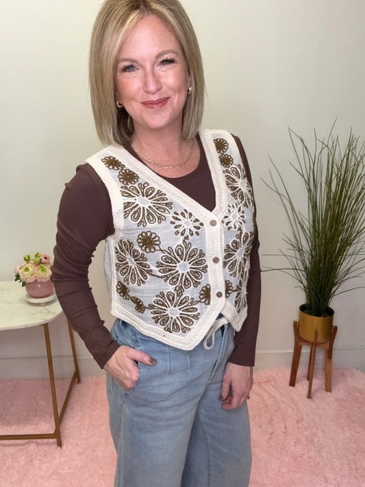 Sweet Meadow Embroidered Vest 110 Tops - Ella Chic BoutiqueDoe and Rae