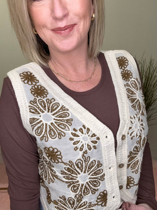 Sweet Meadow Embroidered Vest 110 Tops - Ella Chic BoutiqueDoe and Rae
