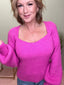 Sweetheart Neck Vibrant Pink Sweater