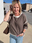 Taking It Easy Relaxed Striped Waffle Knit Top in Chocolate 110 Tops- Ella Chic BoutiqueBibi