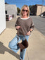 Taking It Easy Relaxed Striped Waffle Knit Top in Chocolate 110 Tops- Ella Chic BoutiqueBibi