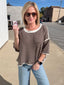 Taking It Easy Relaxed Striped Waffle Knit Top in Chocolate 110 Tops- Ella Chic BoutiqueBibi