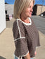 Taking It Easy Relaxed Striped Waffle Knit Top in Chocolate 110 Tops- Ella Chic BoutiqueBibi