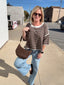Taking It Easy Relaxed Striped Waffle Knit Top in Chocolate 110 Tops- Ella Chic BoutiqueBibi