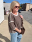 Taking It Easy Relaxed Striped Waffle Knit Top in Chocolate 110 Tops- Ella Chic BoutiqueBibi