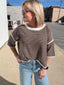 Taking It Easy Relaxed Striped Waffle Knit Top in Chocolate 110 Tops- Ella Chic BoutiqueBibi