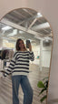 Textured Multistripe Sweater in Ivory and Navy 130 Sweaters- Ella Chic BoutiqueBe Cool