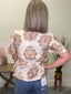 Textured Print Lace Detailed V - Neck Top 110 Tops - Ella Chic Boutique