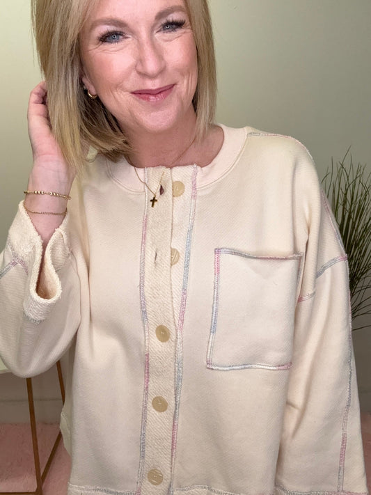 The Tilda Button Down Boxy Knit Cardigan in Ecru