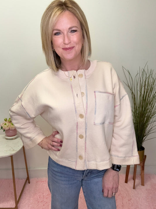The Tilda Button Down Boxy Knit Cardigan in Ecru