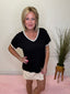 Thermal Knit V Neck Crochet Trim Detail Top