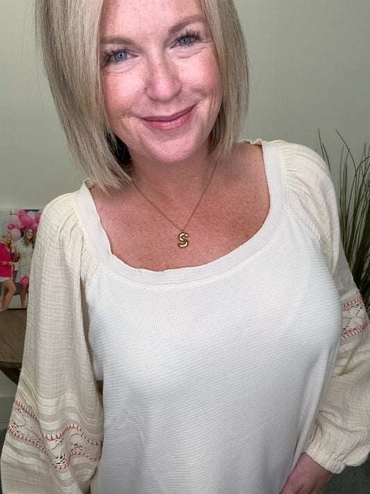 Knit Contrast Stitch Sleeve Top