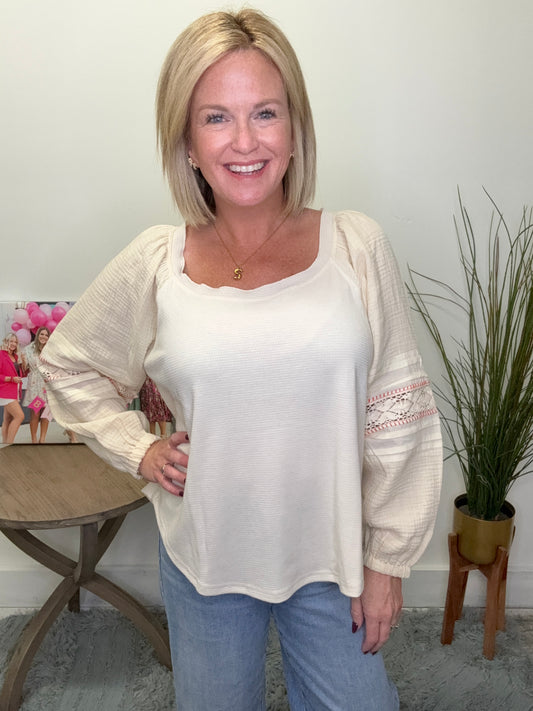 Knit Contrast Stitch Sleeve Top