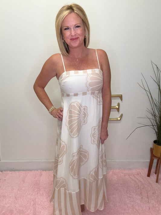 Tropical Taupe Seashell Midi Dress