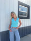 V-Neck Wrap Sweater in Aqua