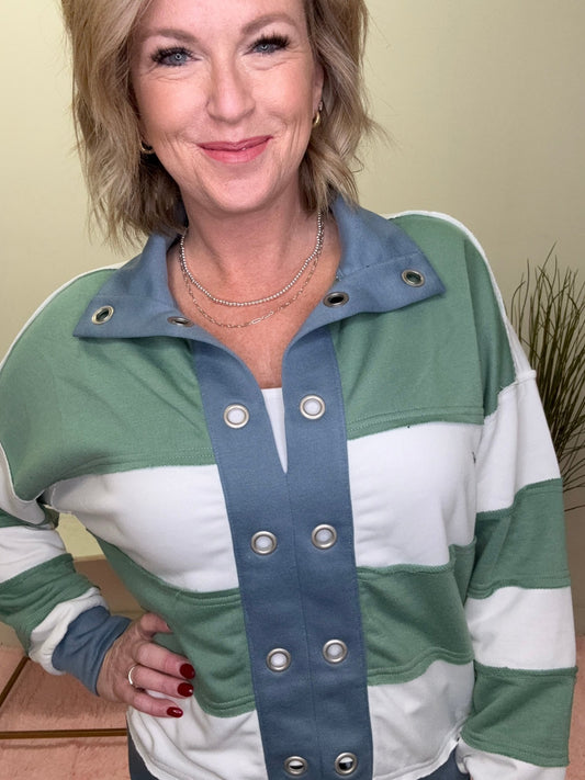 Variety Grommet Collared Striped Top