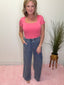 Washed Chambray Elastic Waist Wide Leg Pants