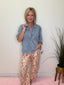 Washed Fall Floral Print Twill Barrel Pants