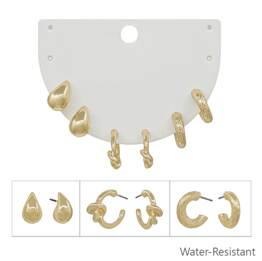 Water Resistant Set of Three Gold Hoops