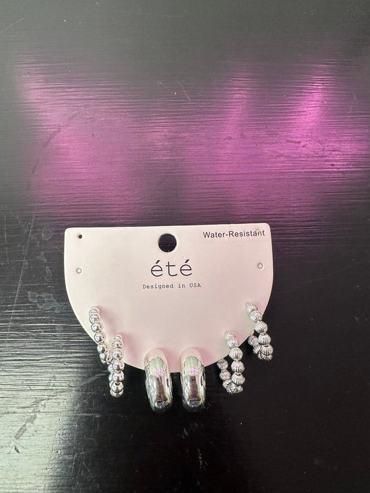 Water Resistant Set of Three Silver Beaded Huggie Hoops