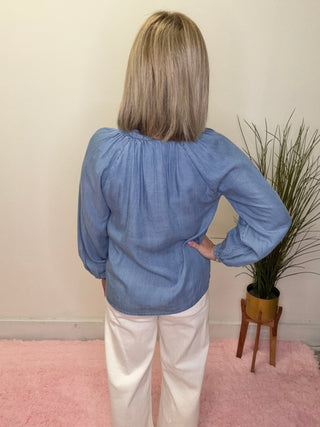 Whipstitch Detail Denim Top 110 Tops- Ella Chic BoutiqueBe Cool