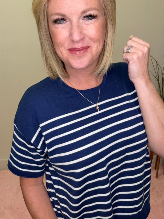 Wishing Navy Striped Short Sleeve Top