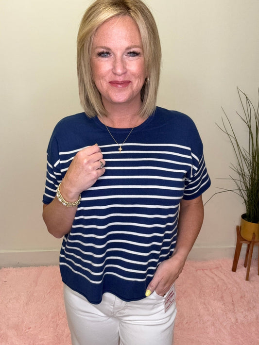 Wishing Navy Striped Short Sleeve Top