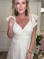 Wrap Front Flutter Sleeve Eyelet Dress in Ivory - FINAL SALE