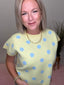 Yellow and Blue Polka Dot Knit Short Sleeve Top