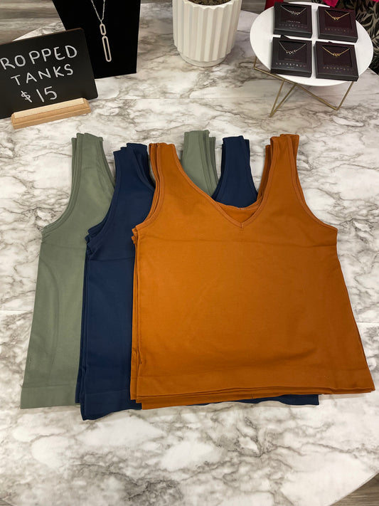 Oh So Soft Stretchy Reversible Cropped Tank Top Yelete NikiBiki  - Ella Chic Boutique Navy Olive 