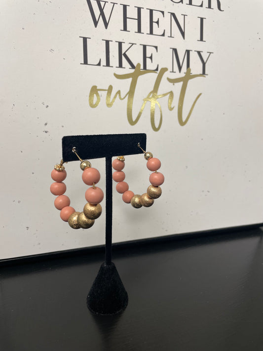 Pink Beaded Gold Hoop Earrings - Ella Chic Boutique