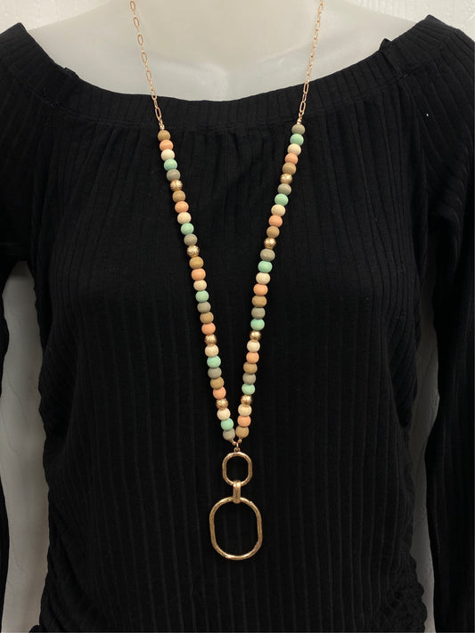 Beaded Double Oval Necklace - Ella Chic Boutique
